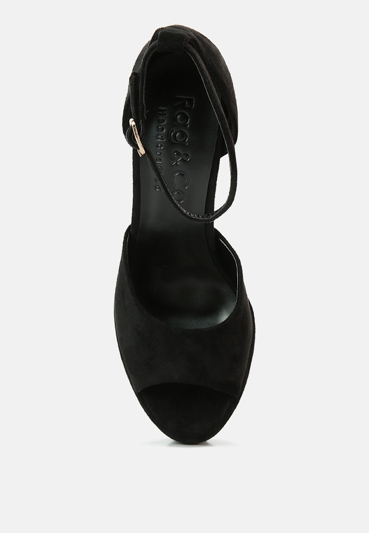BEATY Black Rhinestones High Block Heeled Sandals