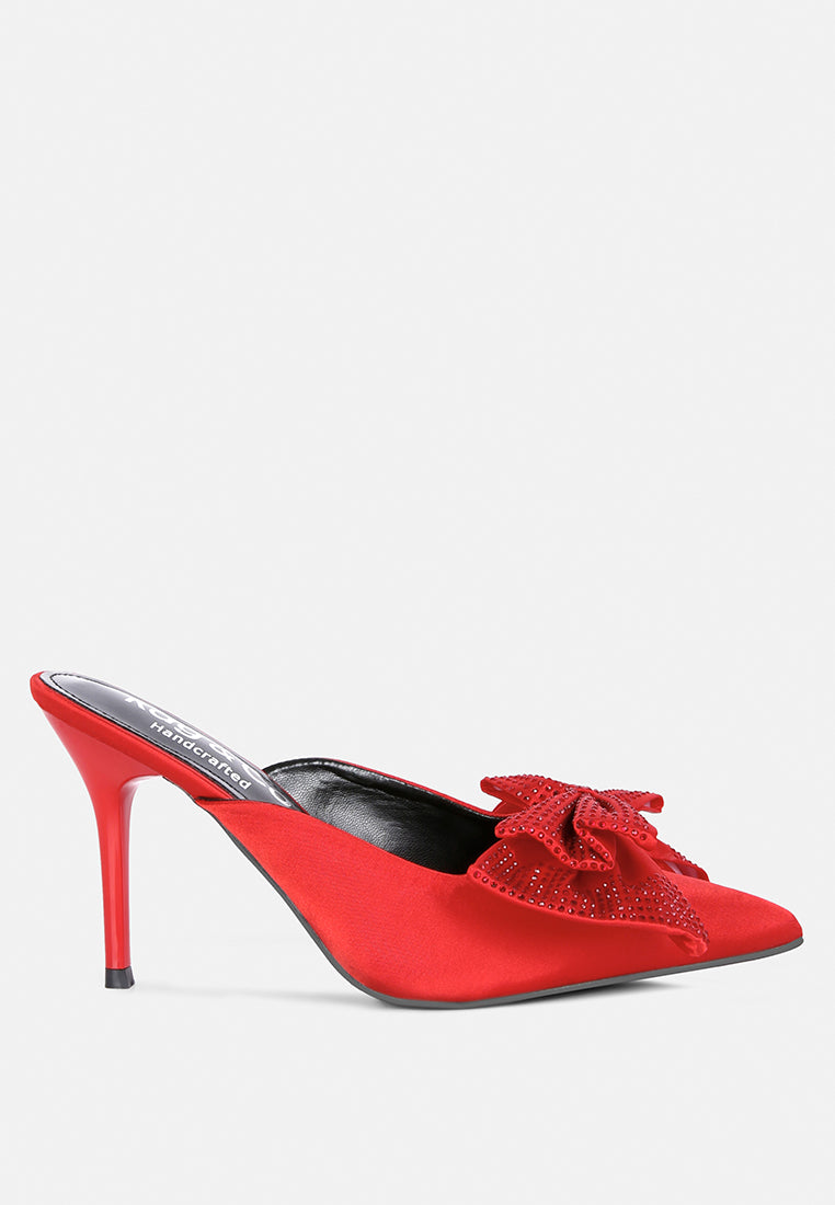 ELISDA Red Embellished Bow High Heel Mules