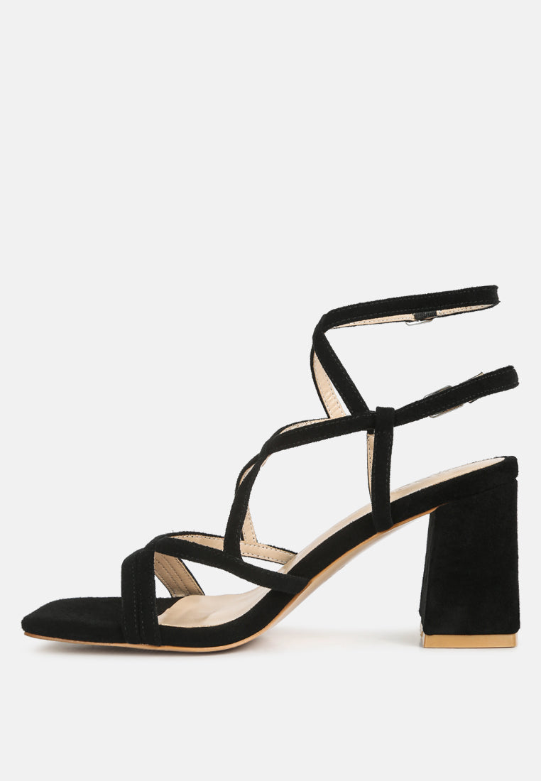 FIORELLA Black Strappy Block Heel Sandals