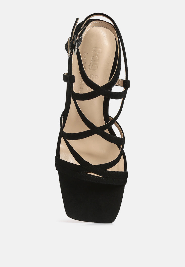 FIORELLA Black Strappy Block Heel Sandals