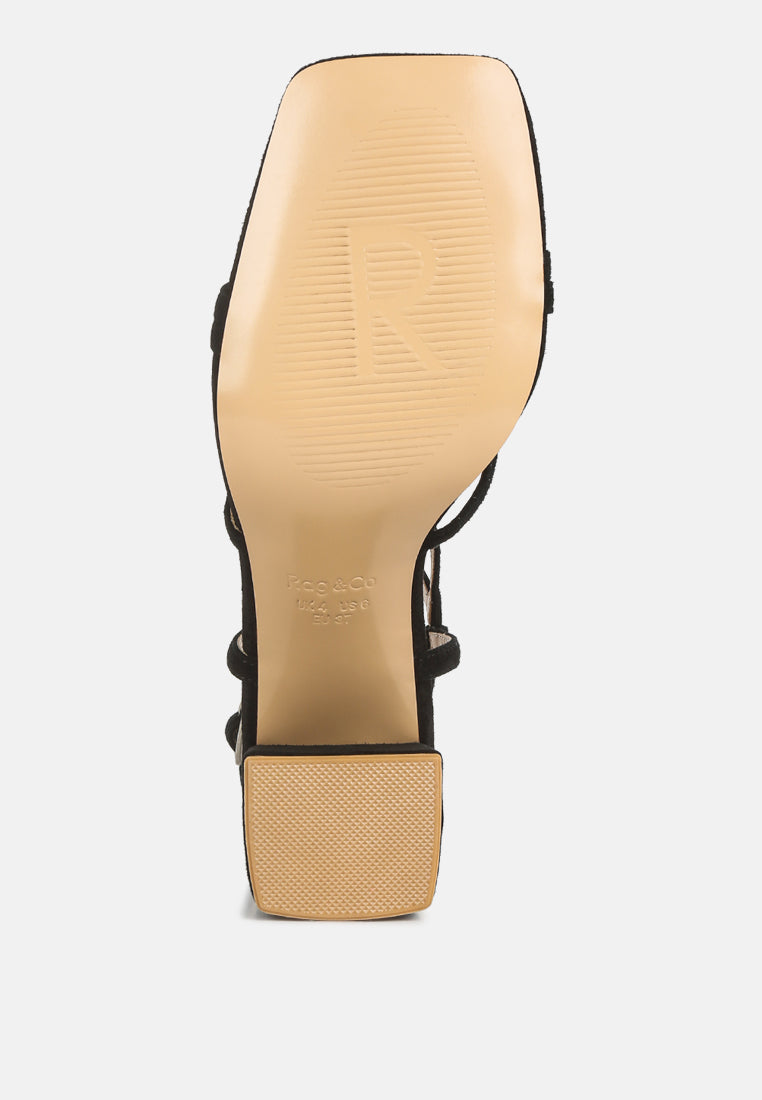 FIORELLA Black Strappy Block Heel Sandals