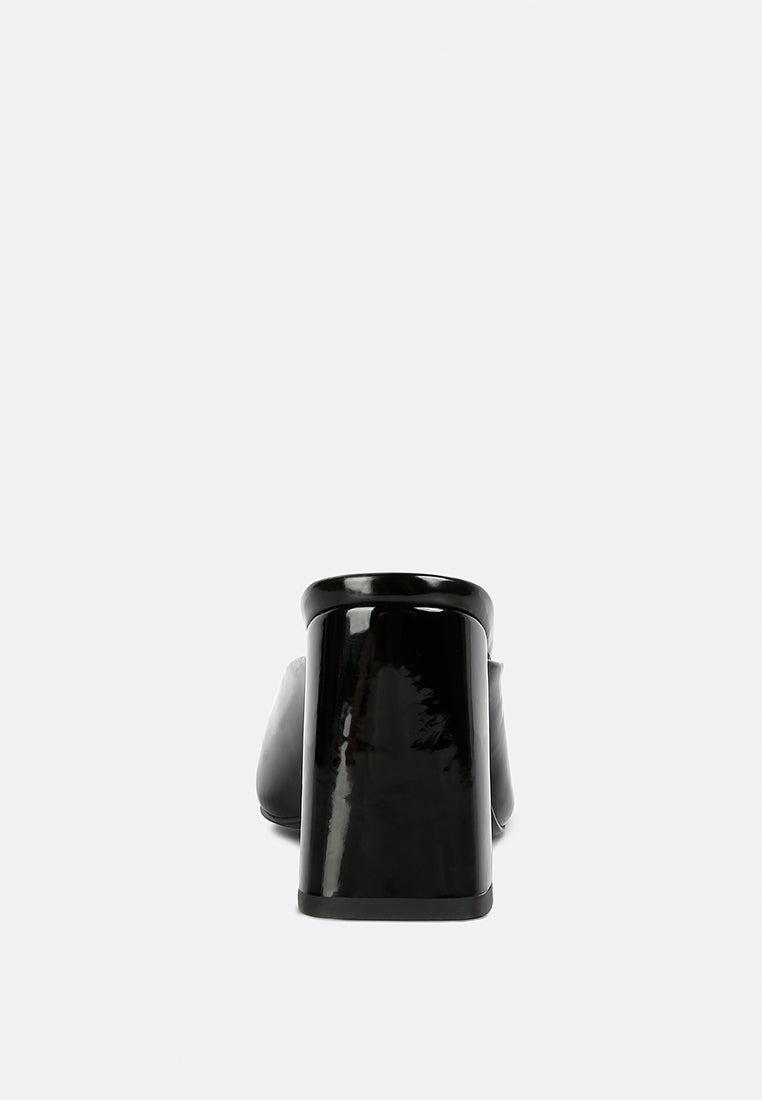 NEOPLAST Black Patent Faux Leather Block Heeled Mules
