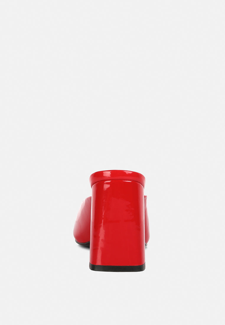NEOPLAST Red Patent Faux Leather Block Heeled Mules