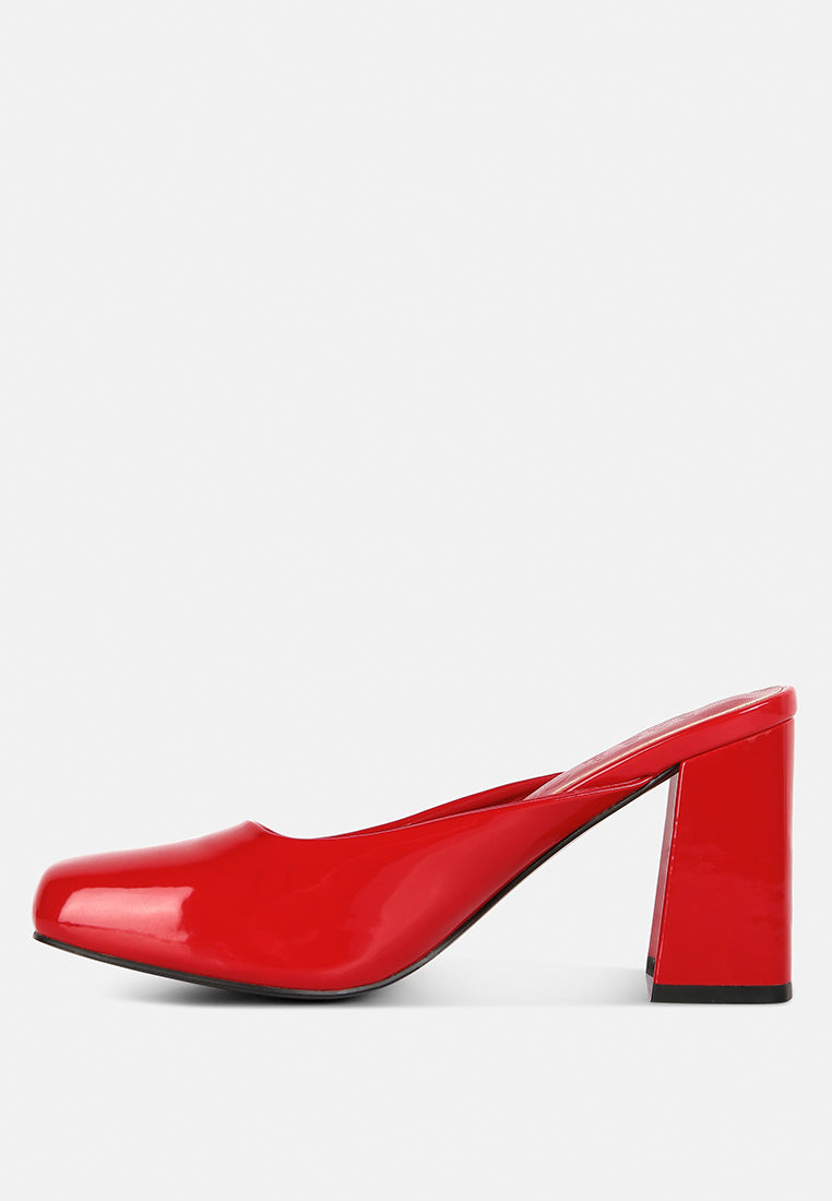NEOPLAST Red Patent Faux Leather Block Heeled Mules