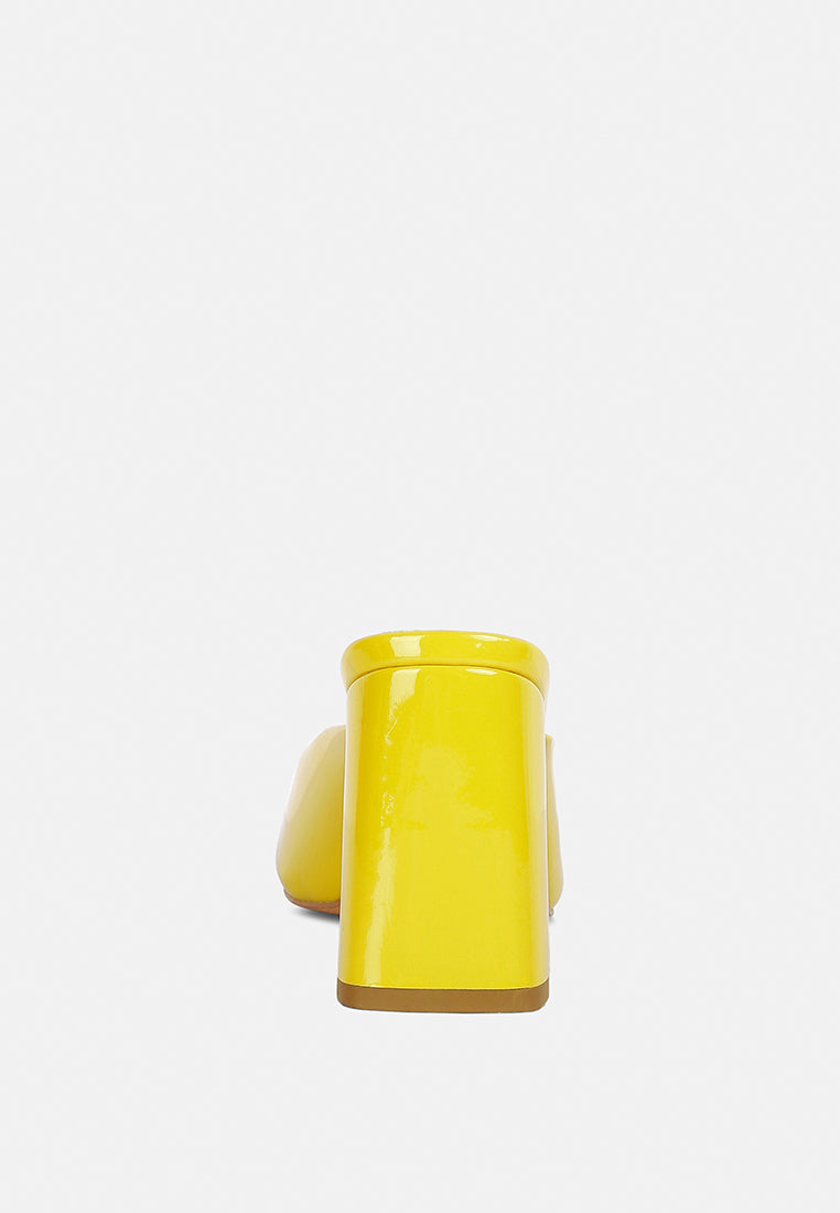 NEOPLAST Yellow Patent Faux Leather Block Heeled Mules