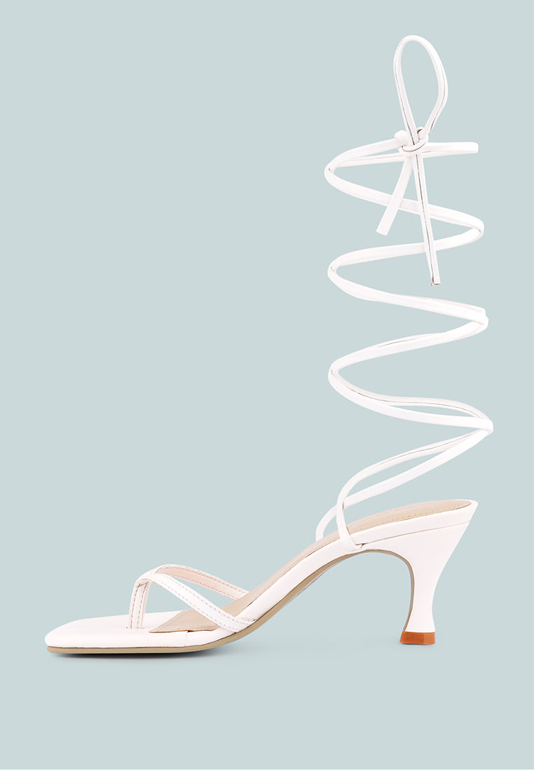DORITA White Kitten Heel Lace Up Sandal