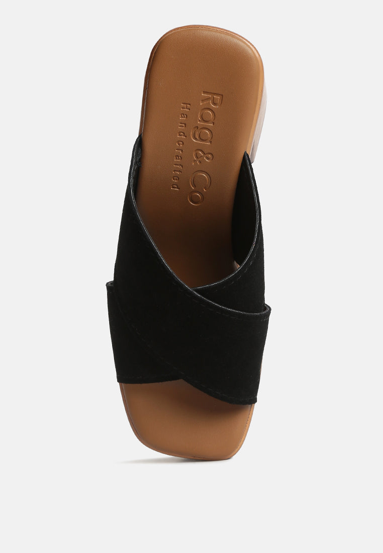 MATRIX Criss Cross Strap Block Heel Sandals in Black