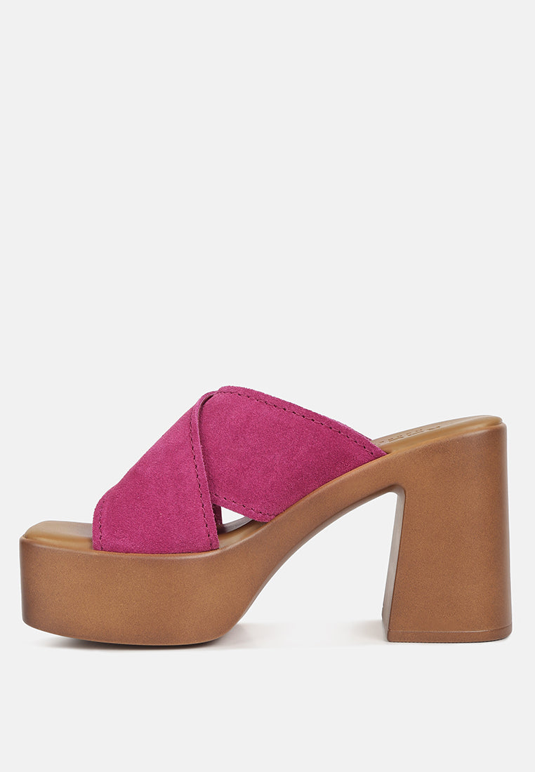 MATRIX Criss Cross Strap Block Heel Sandals in Fuchsia