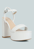Cruella White Block Heel Platform Sandals