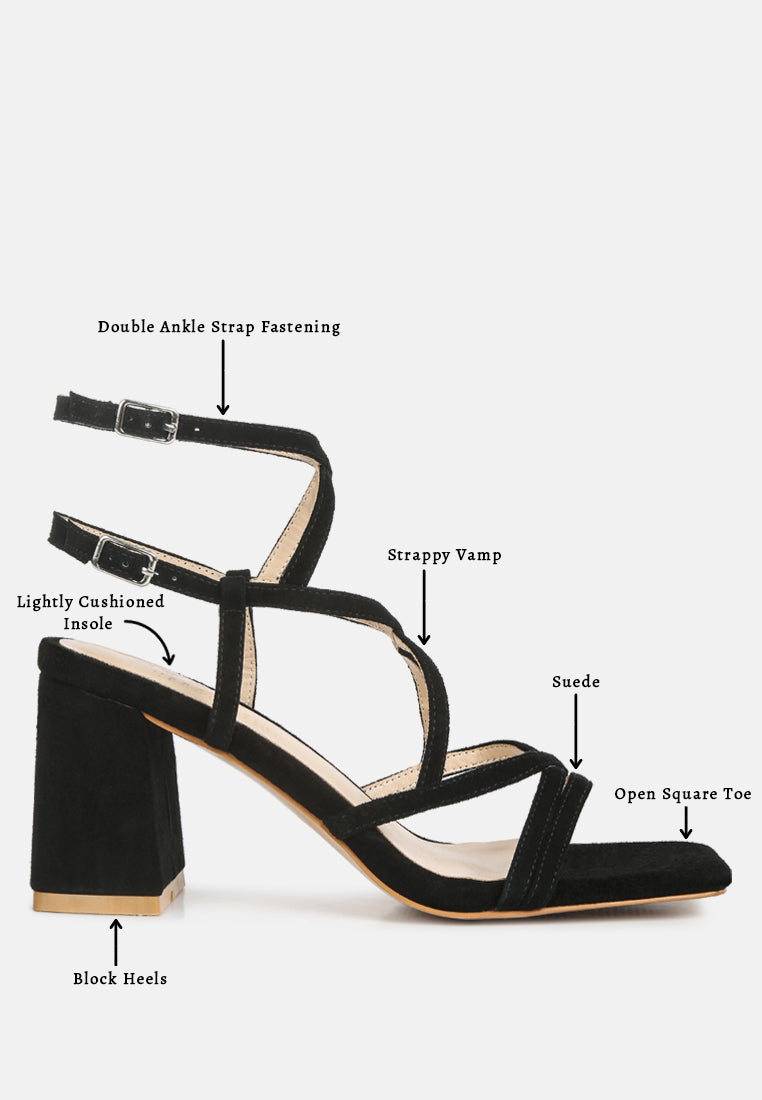 FIORELLA Black Strappy Block Heel Sandals